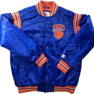 New York Knicks Starter Satin Jacket Mens XL NBA Basketball Retro Bomber NY Blue